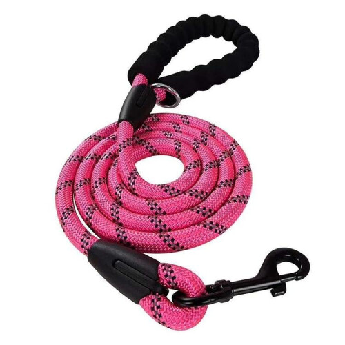 (Pink, Medium / Large - 1m) Reflective Rope Dog Lead