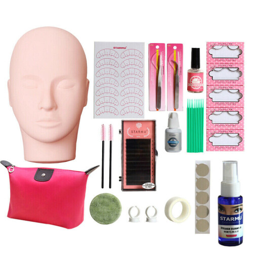 17Pcs Eyelash Extension Makeup Practice Mannequin Training Head Lash Starter Kit 2