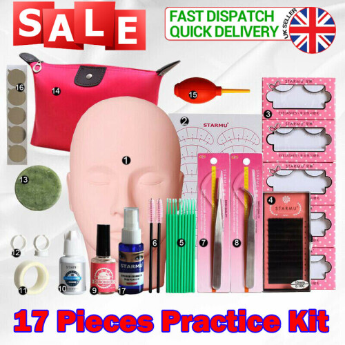 17Pcs Eyelash Extension Makeup Practice Mannequin Training Head Lash Starter Kit 1