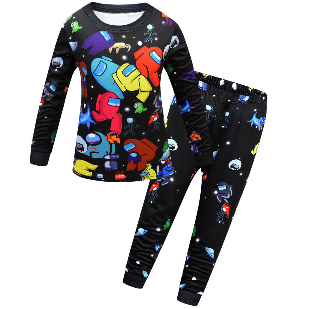 (Black, 7-8 Years) Boys Girls Pajamas Cotton Unisex Cartoon Nightwear