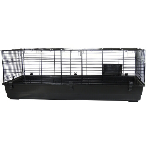 TK50991 160cm Indoor Rabbit Cage - Black Single Tier Large 2-Front-Door Top Door Hayrack 2.8cm Bar Spacing