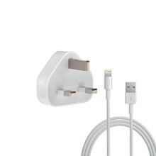 USB Wall 3 Pin Power UK Mains Plug Charger Adapter with USB cable Compatible with iPhone 4,5,6,7,8,10 - White