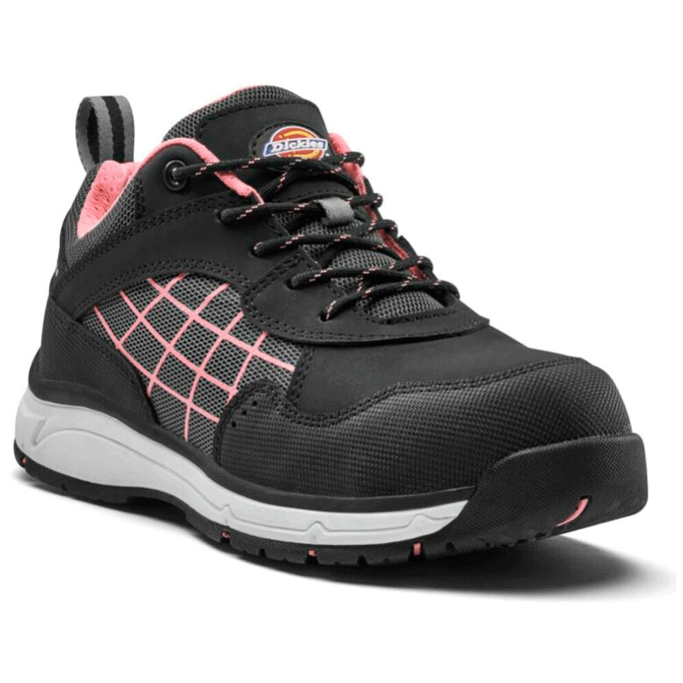 (8) DICKIES Elora Women's Safety Work Shoe Trainers Composite Toe Cap Black & Pink