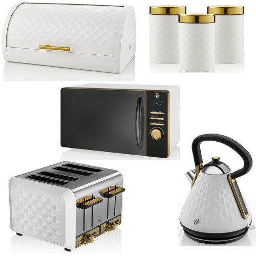SWAN Gatsby Kettle 4 Slice Toaster Microwave Bread Bin Canisters White on OnBuy