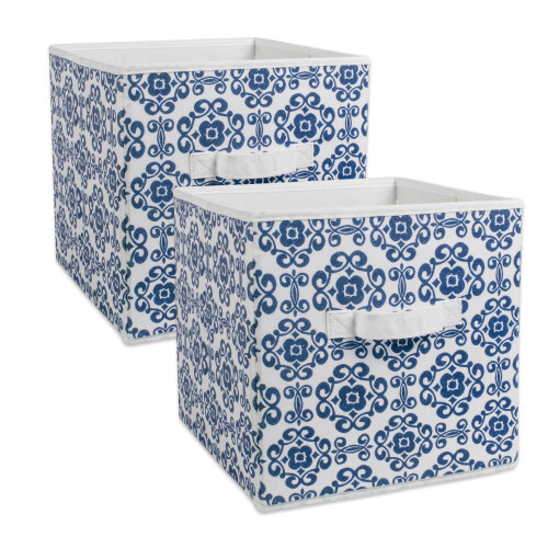 Dii Nonwoven Polyester Cube Scroll Nautical Blue Square  (Set Of 2)