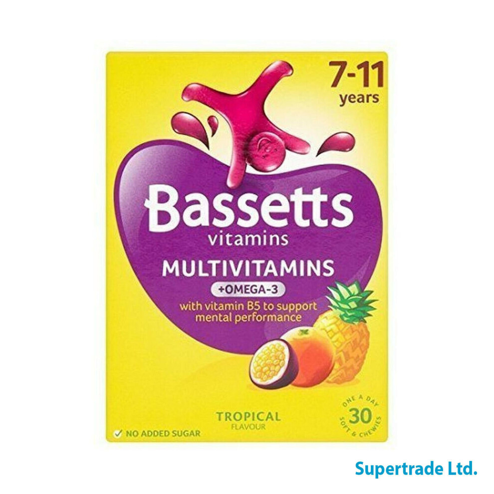 Bassetts Vitamins Multivitamin & Omega-3 7-11 Years - Tropical - 30 Chewis