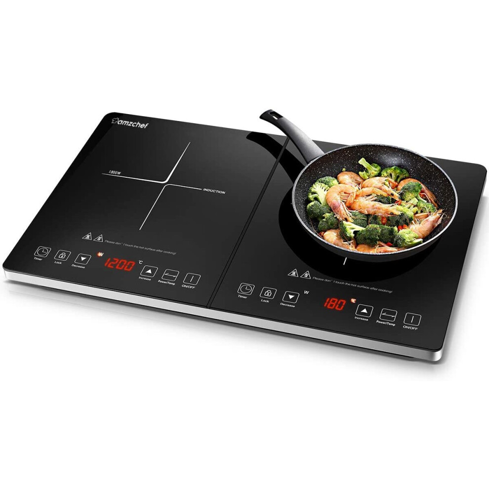 AMZCHEF Induction Hob |  2800W Double Induction Cooker - 3-hour Timer