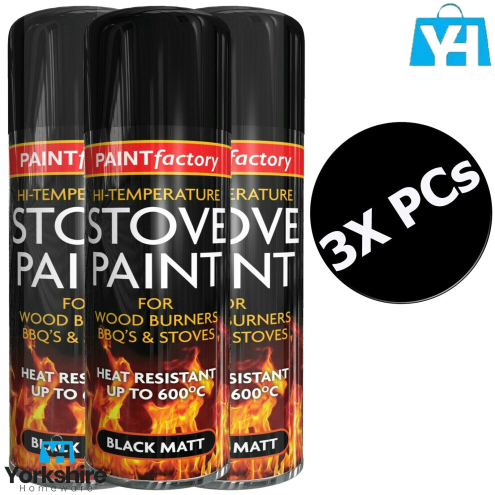 (3 X Pcs) Rapide Black Matt Heat 600*c Stove Paint BBQ Spray