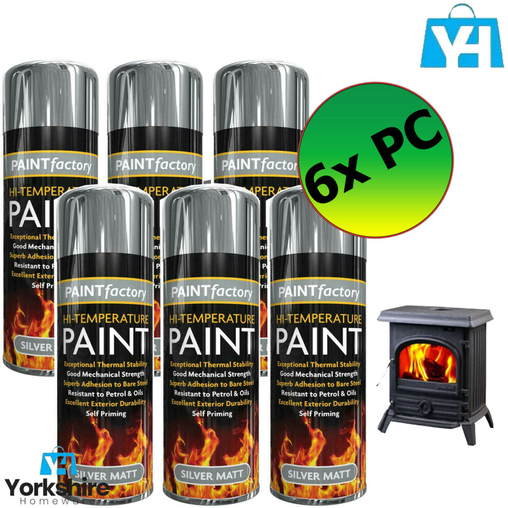 (6 X PCs) RESISTANT BBQ STOVE SPRAY PAINT SILVER MATT 300ML