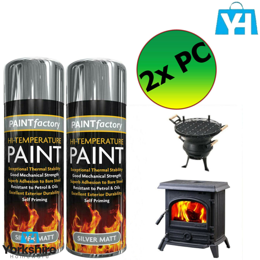 (2 X PCs) RESISTANT BBQ STOVE SPRAY PAINT SILVER MATT 300ML