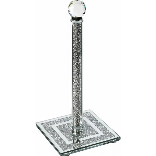 CRUSHED DIAMOND SILVER CRYSTAL FILLED KITCHEN ROLL HOLDER TISSUE