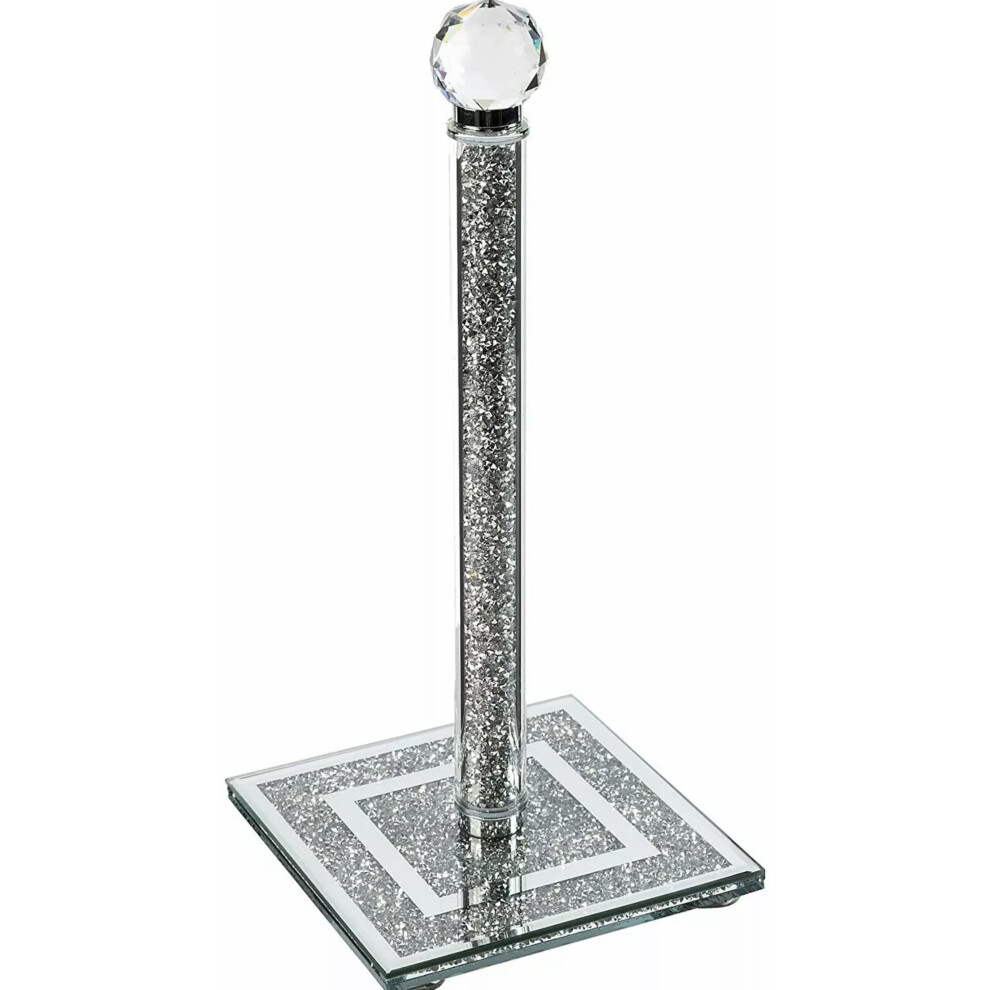 Sparkle Palace Crushed Diamond Crystal Filled Kitchen Roll Holder Tissue Silver