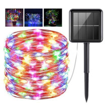 Solar-Powered String Of 100 Multi Coloured LED Fairy Lights - 10m Outdoor Waterproof Decoration