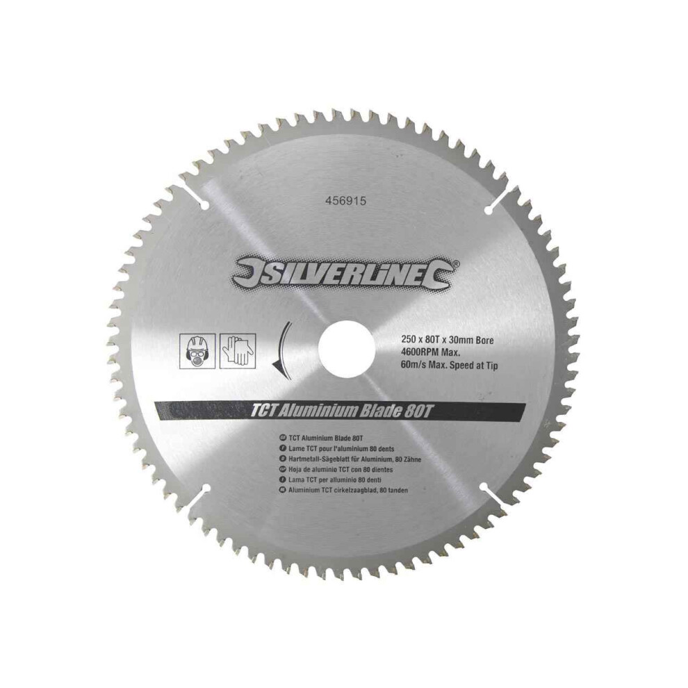 Silverline 456915 TCT Aluminium Blade 80T 250 x 30 - 25 20 16mm rings