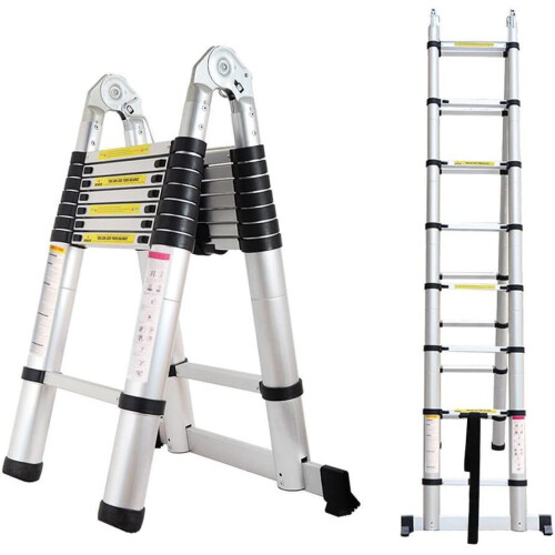 5M Stainless Steel Telescopic Ladder – 16.5ft Multi-Purpose Folding A-Frame & Straight Ladder, 330lb Load, Non-Slip Feet, Compact & Durable