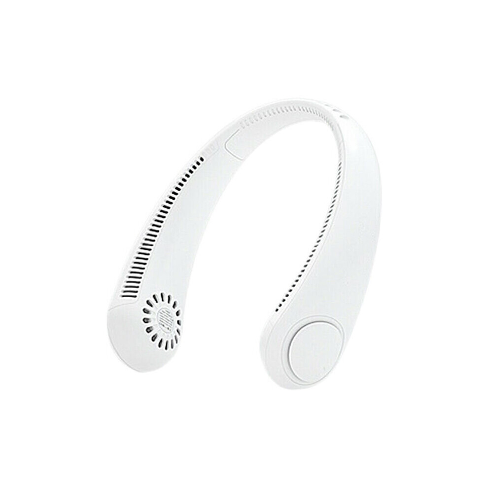 (White) Mini Bladeless Neck Fan USB Rechargeable Quiet Sports Portable Fans Home Outdoor