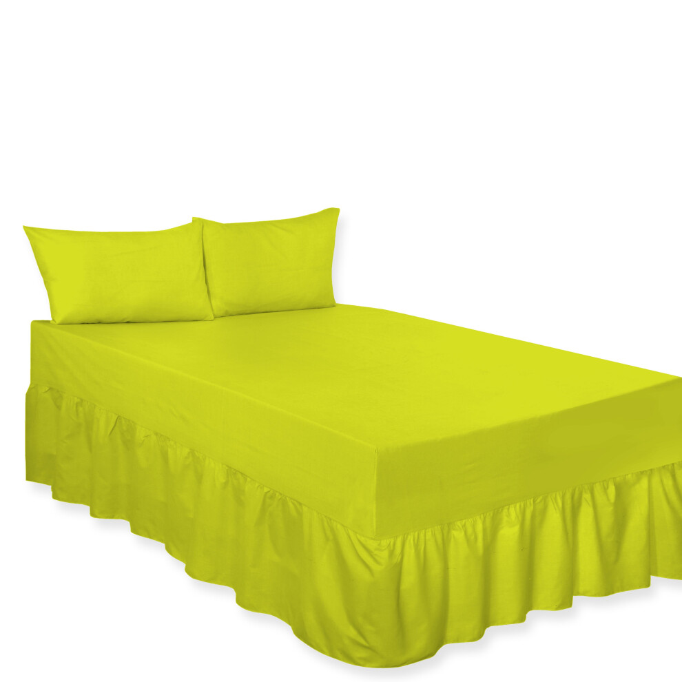 (Fitted Valance Sheet Lime Green Single) Premium Percale Polycotton Plain Fitted Valance Sheets. Colourful Bedding Ideal for Bed Room Home DÃ©cor Shee