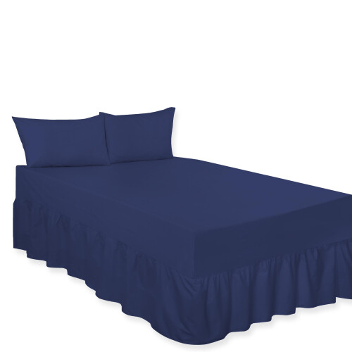 (Navy Blue, Double) Premium Percale Polycotton Plain Fitted Valance Sheets. Colourful Bedding Ideal for Bed Room Home Décor Sheets.