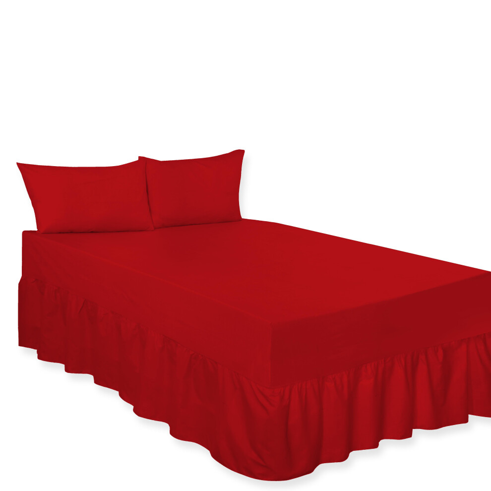 (Fitted Valance Sheet Red Double) Premium Percale Polycotton Plain Fitted Valance Sheets. Colourful Bedding Ideal for Bed Room Home DÃ©cor Sheets.