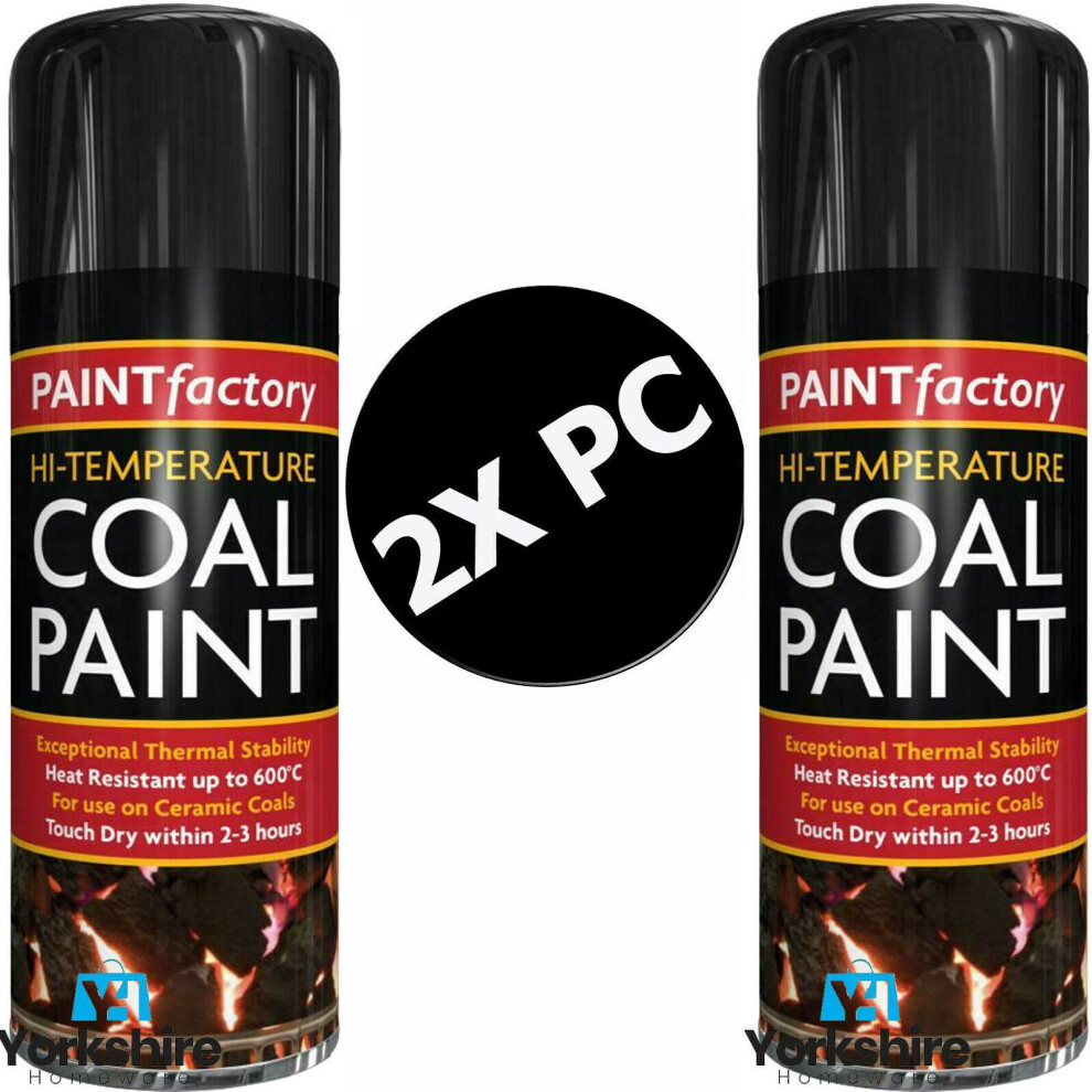 2 x 400ml Black HI Temperature 600 C Coal Paint Cans Gas Fire Spray Coals DIY