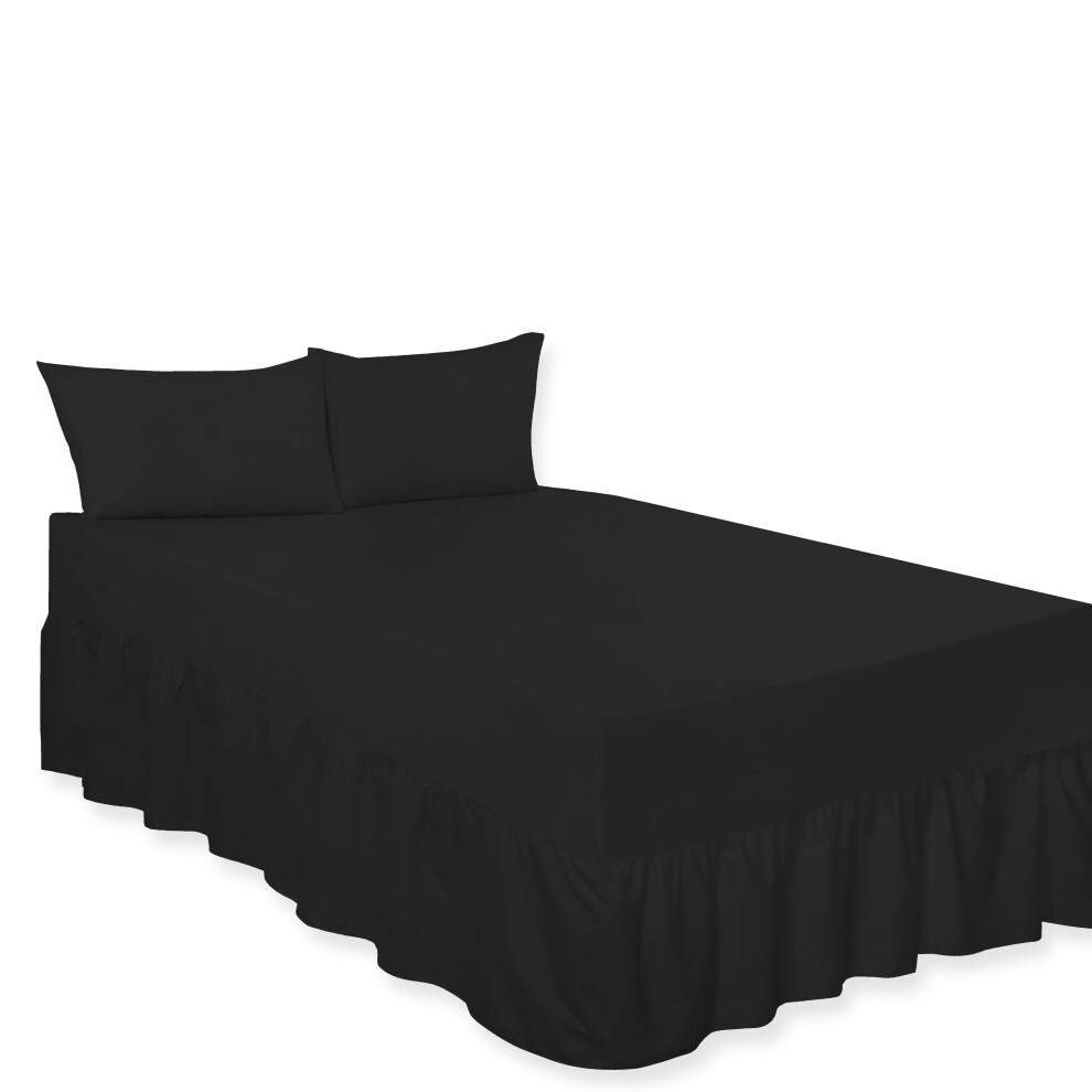 (Fitted Valance Sheet Black King) Premium Percale Polycotton Plain Fitted Valance Sheets. Colourful Bedding Ideal for Bed Room Home DÃ©cor Sheets.