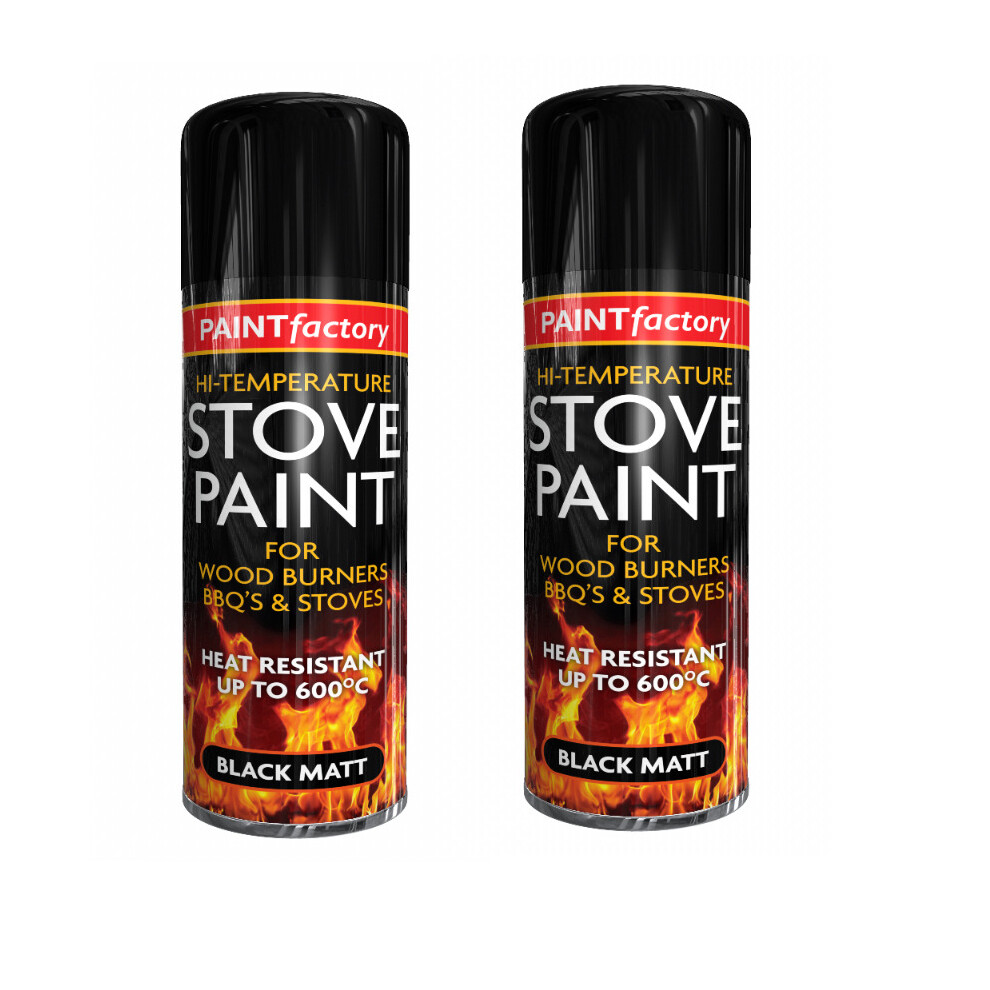 2 x Heat Resistant Matt Black Spray Paint Stove paint 400ml