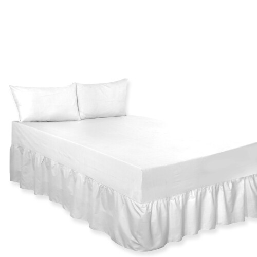 (White, King) Premium Percale Polycotton Plain Fitted Valance Sheets. Colourful Bedding Ideal for Bed Room Home Décor Sheets.