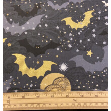 Fat Quarter Halloween Gothic Glam Gold Metallic Bats On Dark Grey 100% Cotton Fabric