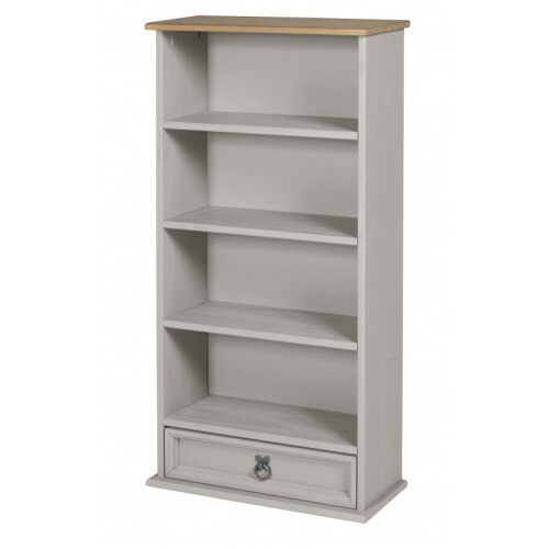 Mercers Furniture Corona Grey Wax 1 Drawer DVD Rack Small Bookcase Solid Wood Mexican Pine 1