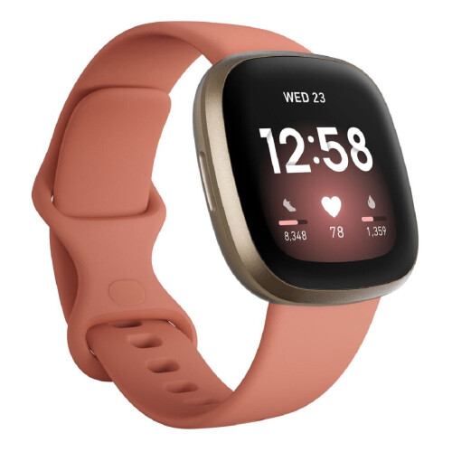 FitBit Versa 3 Health and Fitness Smartwatch - Pink / Soft Gold Aluminium