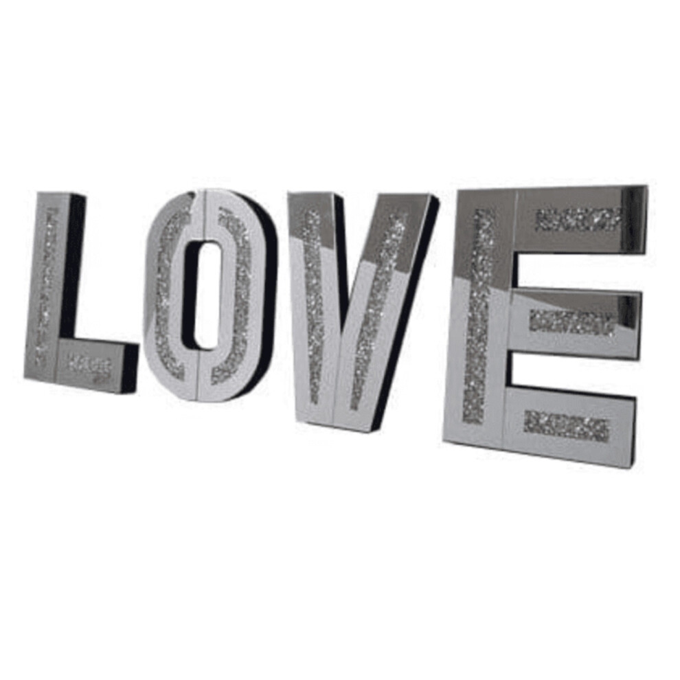 Mirrored Diamond Crushed Crystal Mirror Diamond LOVE Letters Wall Art