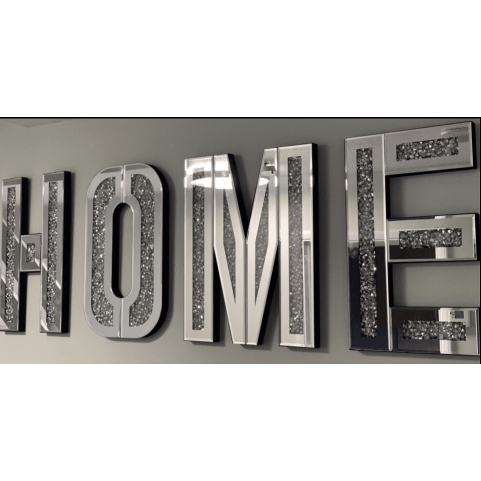 Mirrored Diamond Crushed Crystal Mirror Diamond HOME Letters Wall Art