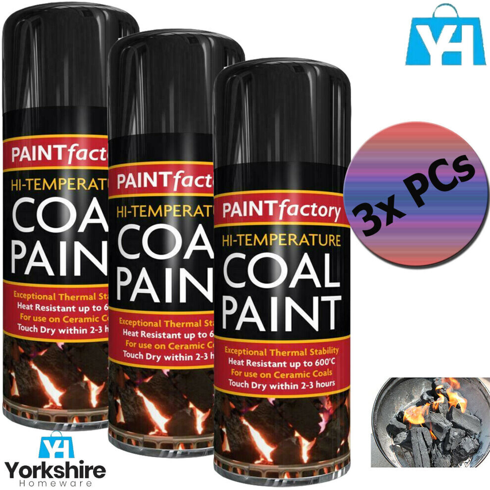 3 x 400ml Black HI Temperature 600 C Coal Paint Cans Gas Fire Spray Coals DIY