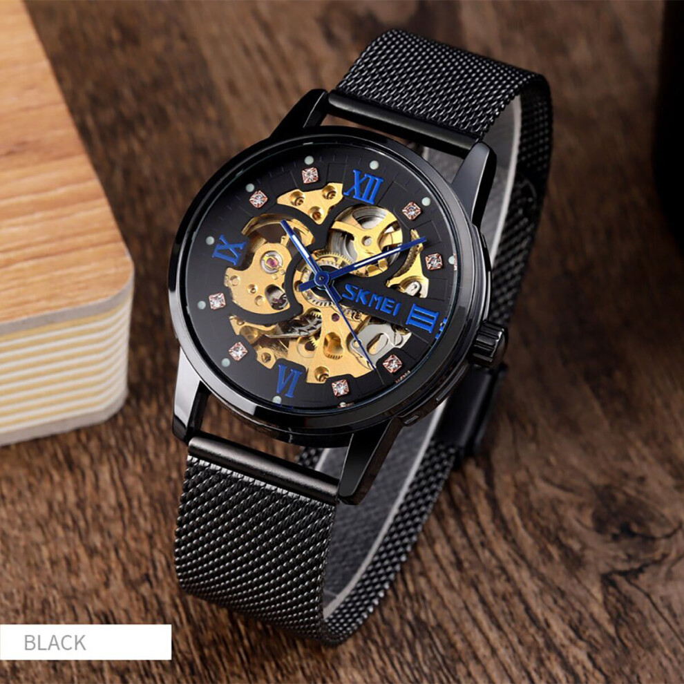 black--skmei-men-s-automatic-movement-skeleton-steampunk-watch-metal-mesh-strap-crystal-markers-sk9199
