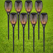 (8 Lights) 12 LED Solar Garden Flame Light Flickering LED Torch Lamp Outdoor Waterproof
