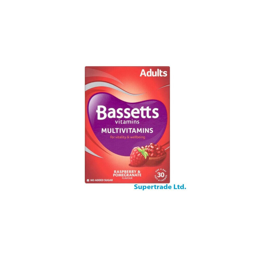 Bassetts Raspberry & Pomegranate Adults Multivitamins Vtamin - 30 Chewies X 5