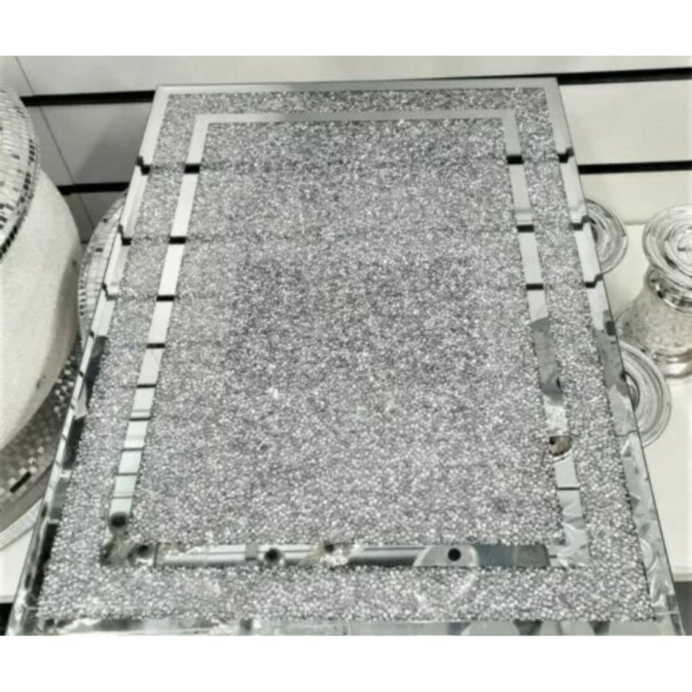 New Large Silver Diamond Crushed Crystal Filled Chopping Serving Board
