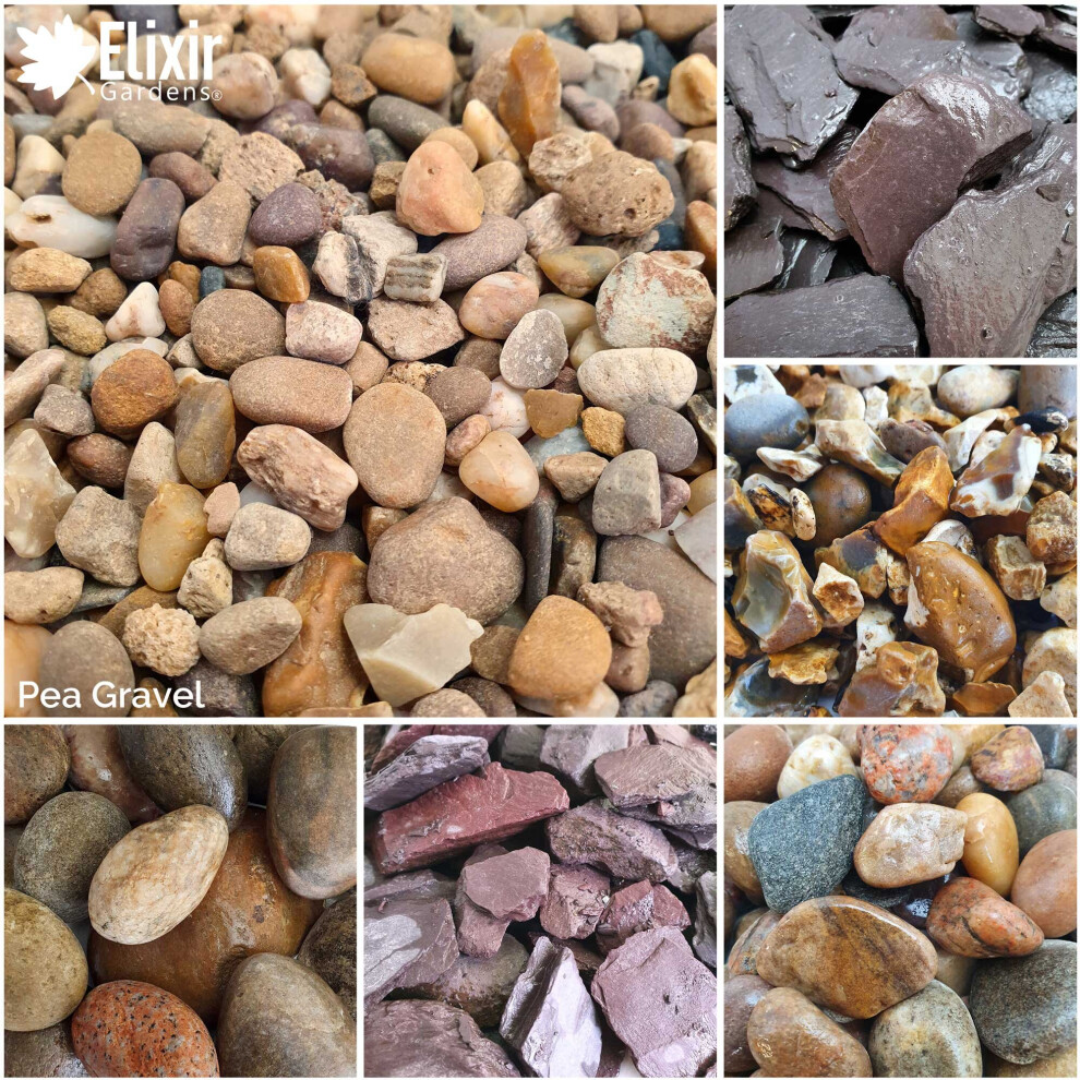 Elixir Garden Supplies (Pea Gravel, 20Kg X 6) Decorative Stone Coloured Pebbles Cobbles Slate Gravel Chippings Aggregates | 1Kg, 5Kg, 10Kg, 20Kg Bags