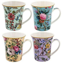 Set of 4 Floral China Mugs Gift Box William Kilburn Flower Design Gift Mum Nan