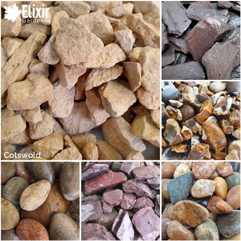 Elixir Garden Supplies (Cotswold, 20Kg X 5) Decorative Stone Coloured Pebbles Cobbles Slate Gravel Chippings Aggregates | 1Kg, 5Kg, 10Kg, 20Kg Bags