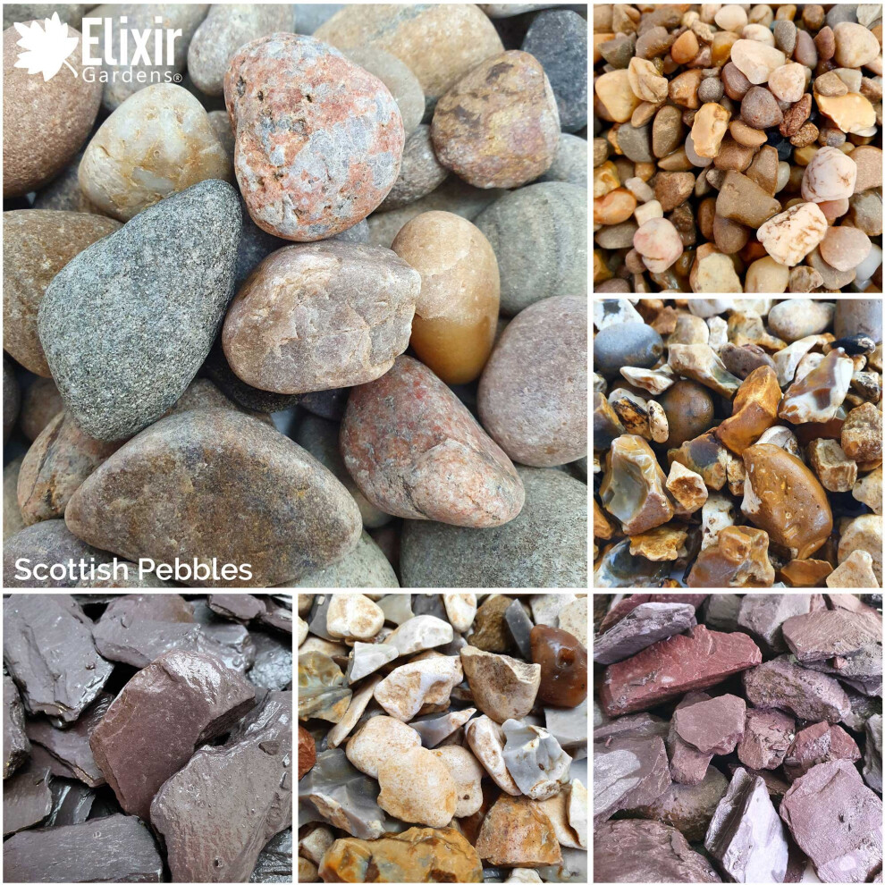 (Scottish Pebbles, 20kg x 1) Elixir Gardens |Decorative Stone | Coloured Pebbles Cobbles Slate Gravel Chippings Aggregates | 1kg, 5kg, 10kg, 20kg Bags