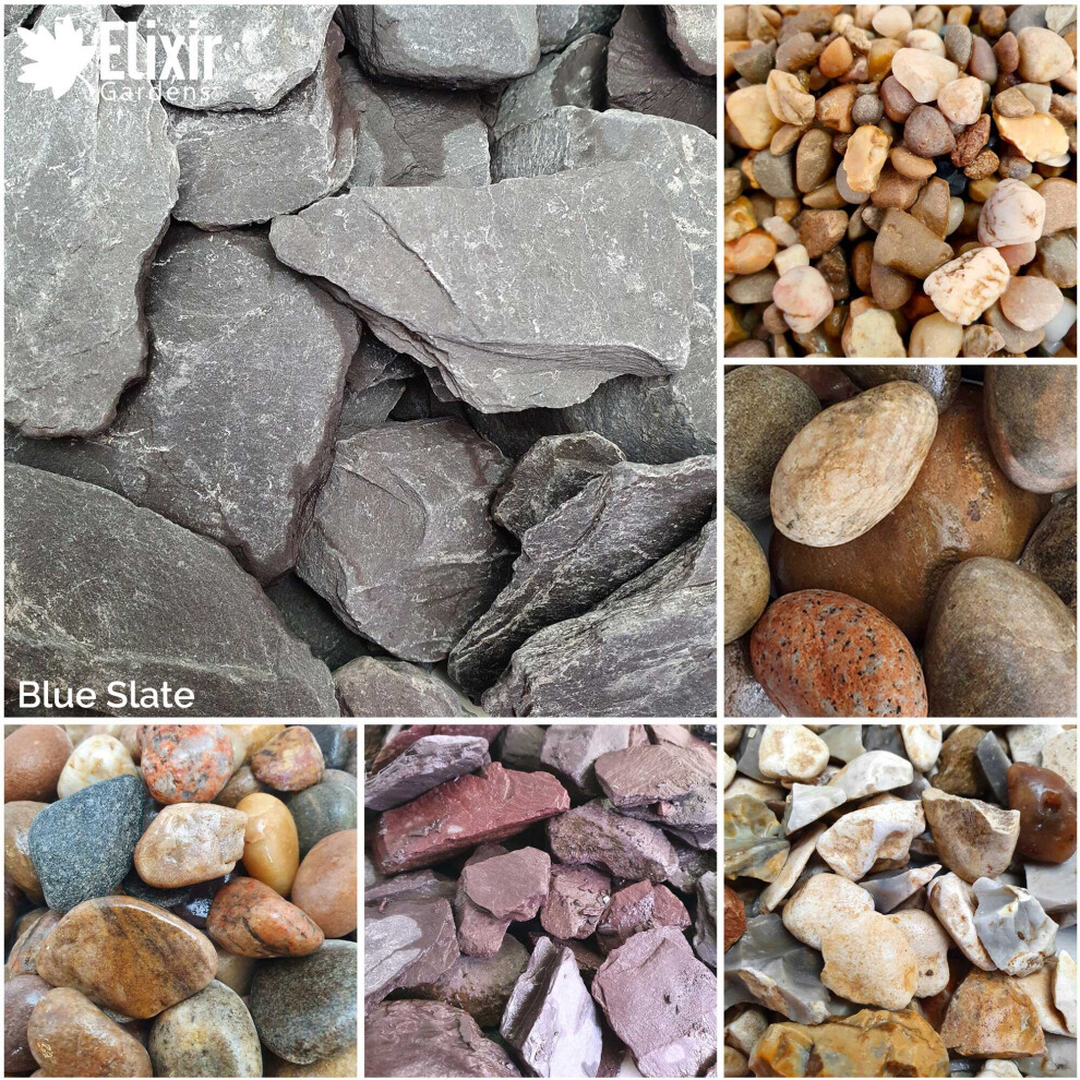 (Blue Slate, 20kg x 6) Decorative Stone Coloured Pebbles Cobbles Slate Gravel Chippings Aggregates | 1kg, 5kg, 10kg, 20kg Bags