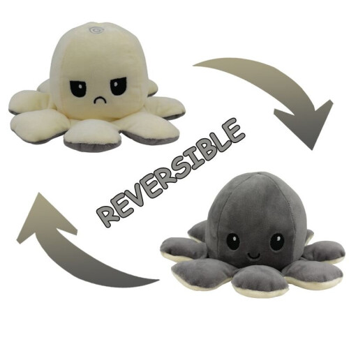 (Gray + Beige) Double-Sided Flip Reversible Octopus Plush Toy