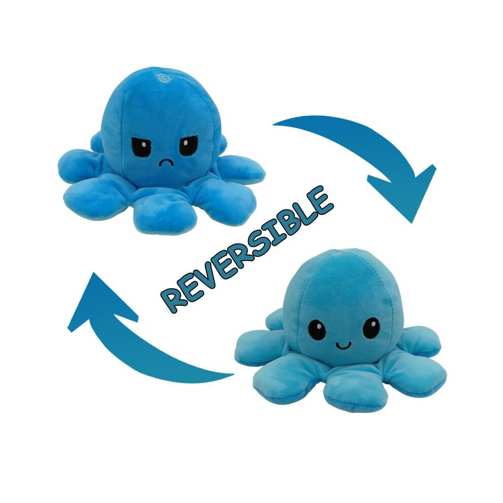 (Light Blue + Blue) Double-Sided Flip Reversible Octopus Plush Toy