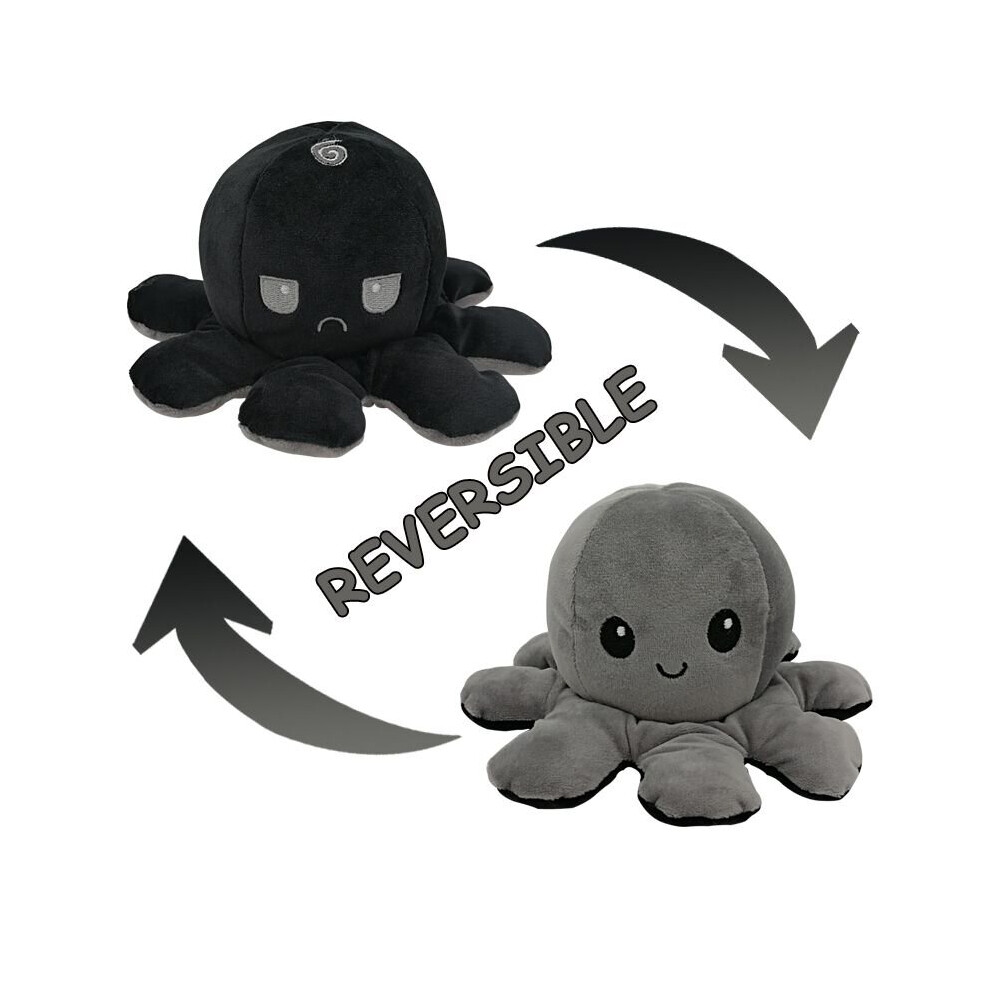 (Gray + Black) Double-Sided Flip Reversible Octopus Plush Toy