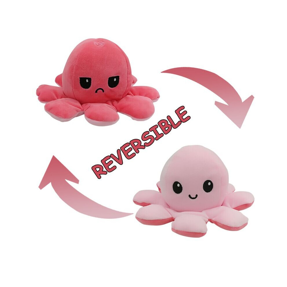 (Pink + Rose Red) Double-Sided Flip Reversible Octopus Plush Toy