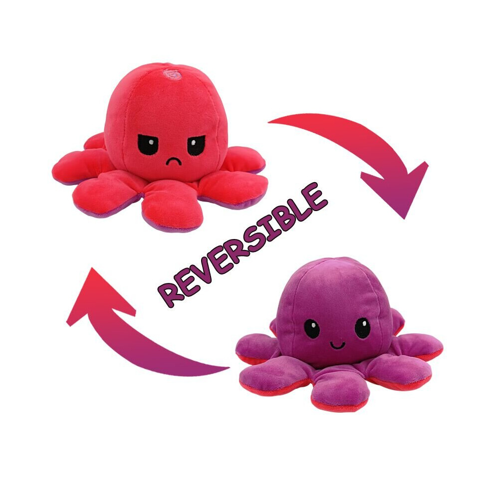 (Purple + Rose Red) Double-Sided Flip Reversible Octopus Plush Toy