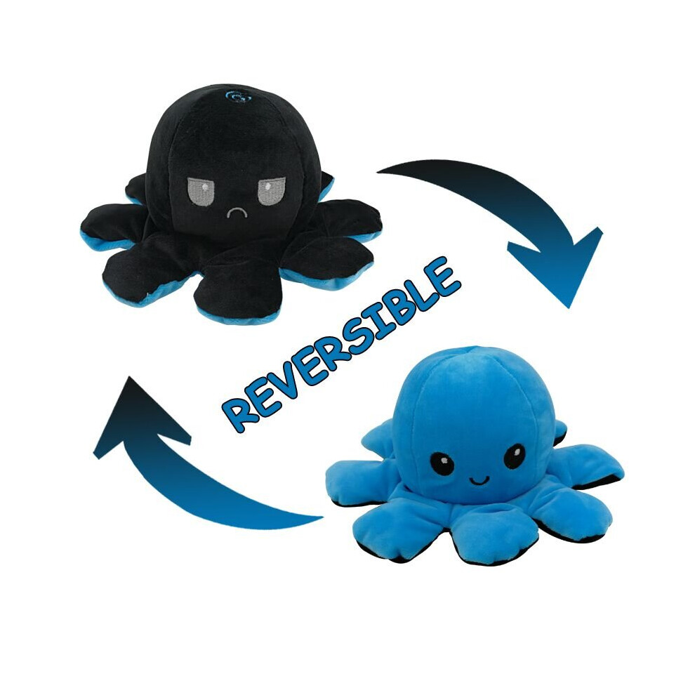 (Blue + Black) Double-Sided Flip Reversible Octopus Plush Toy