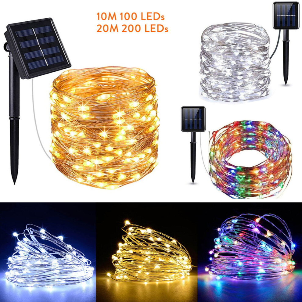 Ranpo (20M 200Leds, Cool ) Waterproof Solar Powered Fairy Lights White
