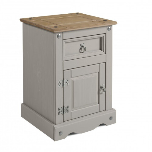 Mercers Furniture Corona Grey Wax Medium Pot Cupboard Bedside 1 Door Solid Wood Pine